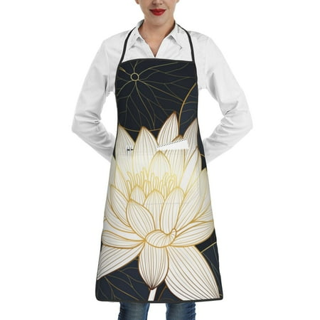 

Matuu Golden Lotus for Adjustable Cooking Aprons for Women with Pockets Kitchen Aprons for Men Water and Oil Resistant