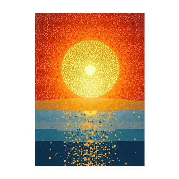 Sunset Over Water - Painting Sunset Abstract Modern Art Ocean Beach Nature Scenic Unframed Wall Art Print 5 x 7 inches