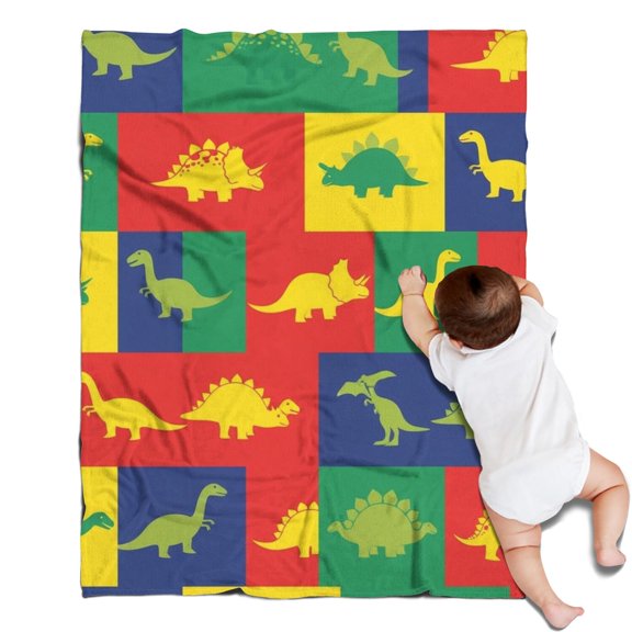 Colorful Cartoon Dinosaurs Squares Pattern Blanket,Comfortable Soft Lamb Wool Throw Blanket,All Season,Warm Lightweight Blankets for Sofa Bed Couch Living Room Chair,30"x40"