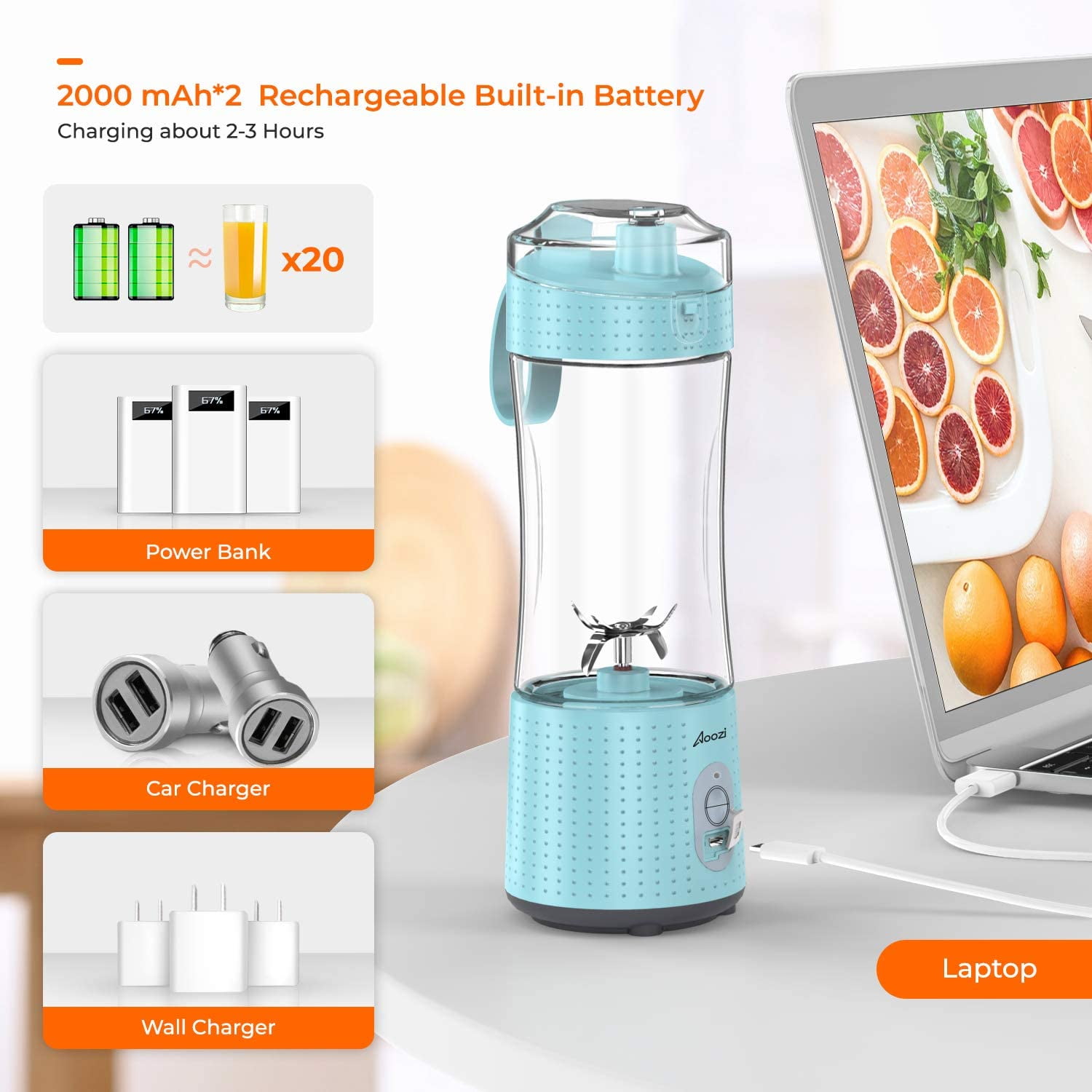 Portable Blender Personal Size Blender USB 4000 mAh Rechargeable with 6  Blades, 1 unit - Fry's Food Stores