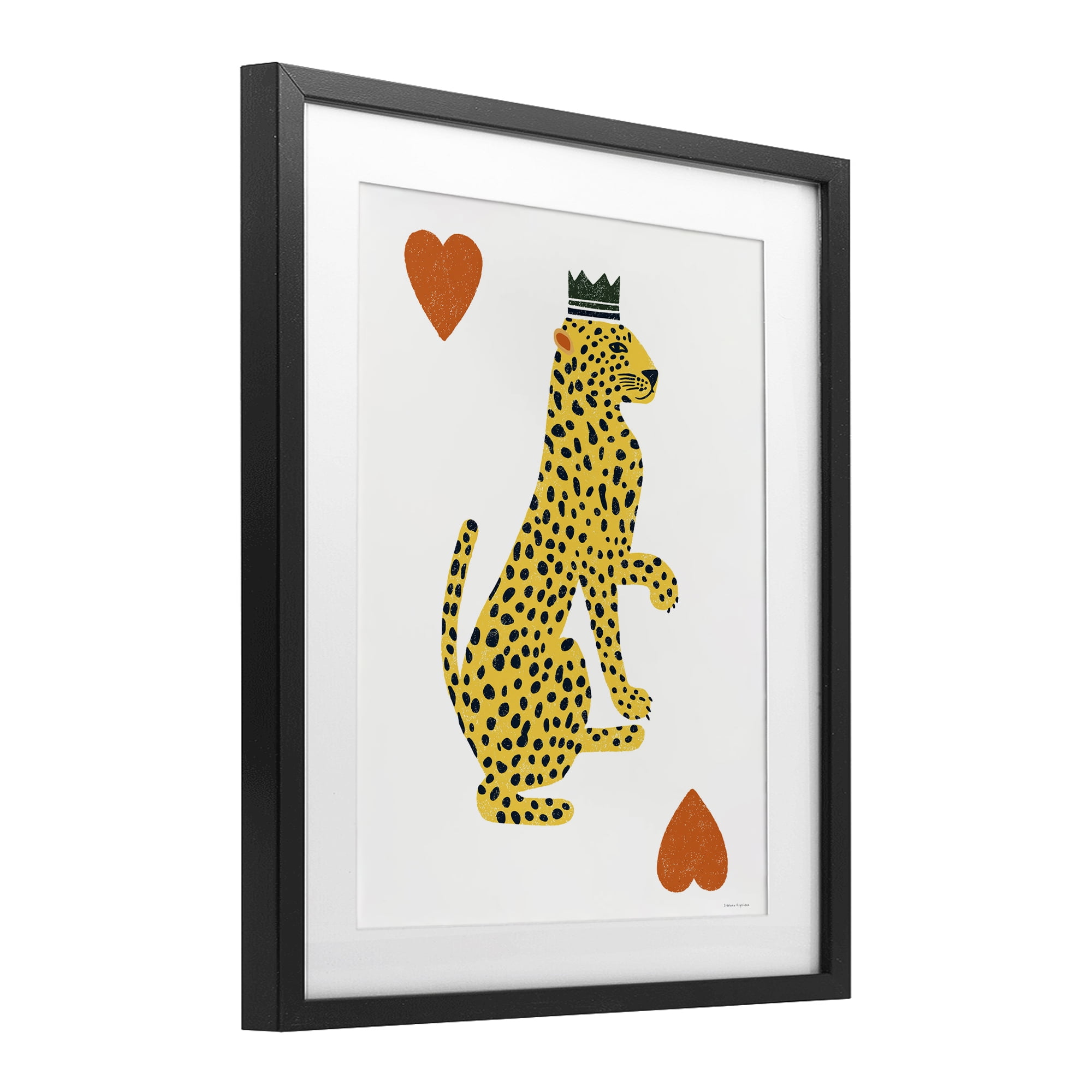 Leopard & Hearts Card Black Framed Print Under Glass, design by Svetlana Aleynikova