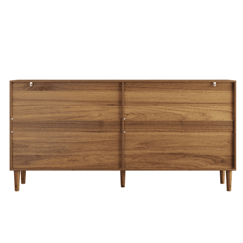 62.6" 4-Door Sideboard Buffet Cabinet, Mid-Century Modern Farmhouse Credenza with Vertical Grooved Doors, Adjustable Shelves, Accent Storage Cabinet for Dining Room, Living Room, Entryway, Walnut