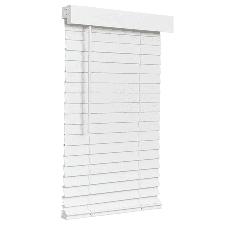 35x 48 Lotus & Windoware Cordless Faux Wood Blind, Smooth, Bright White, Privacy Slats, Blinds for Indoor Windows,  Long