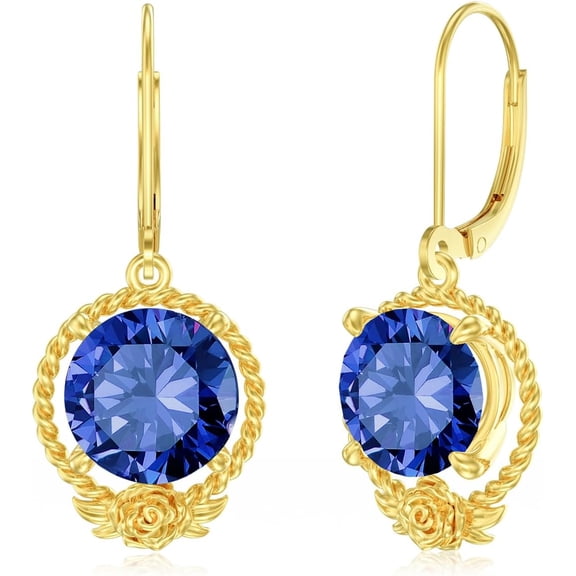 Dorunmo Sapphire Birthstone Earrings 14K Gold Plated 925 Sterling Silver Rose September Birthstone Dangle Earrings Valentine's Day Birthday Gifts for Women Wife