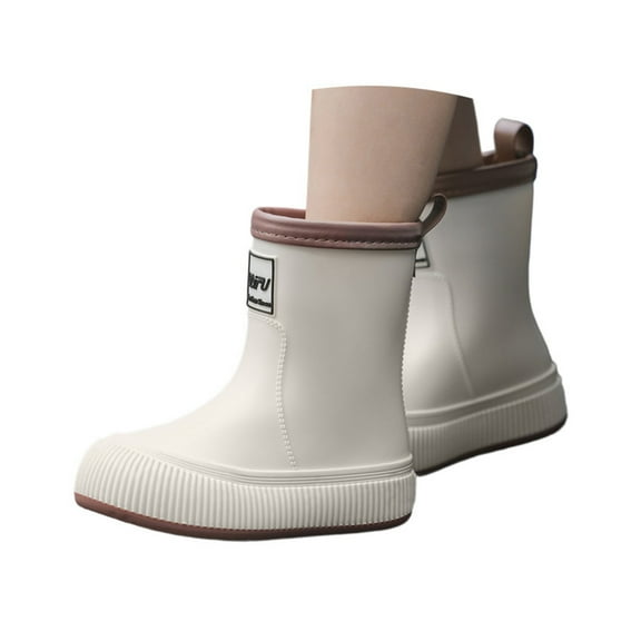 LYHaoo Girls Rain Boots Mid Calf Kids Booties For School Outdoor Play Comfortable Non Sole Lightweight Durable Everyday Wear Sizes 13 Beige(Big Kid)