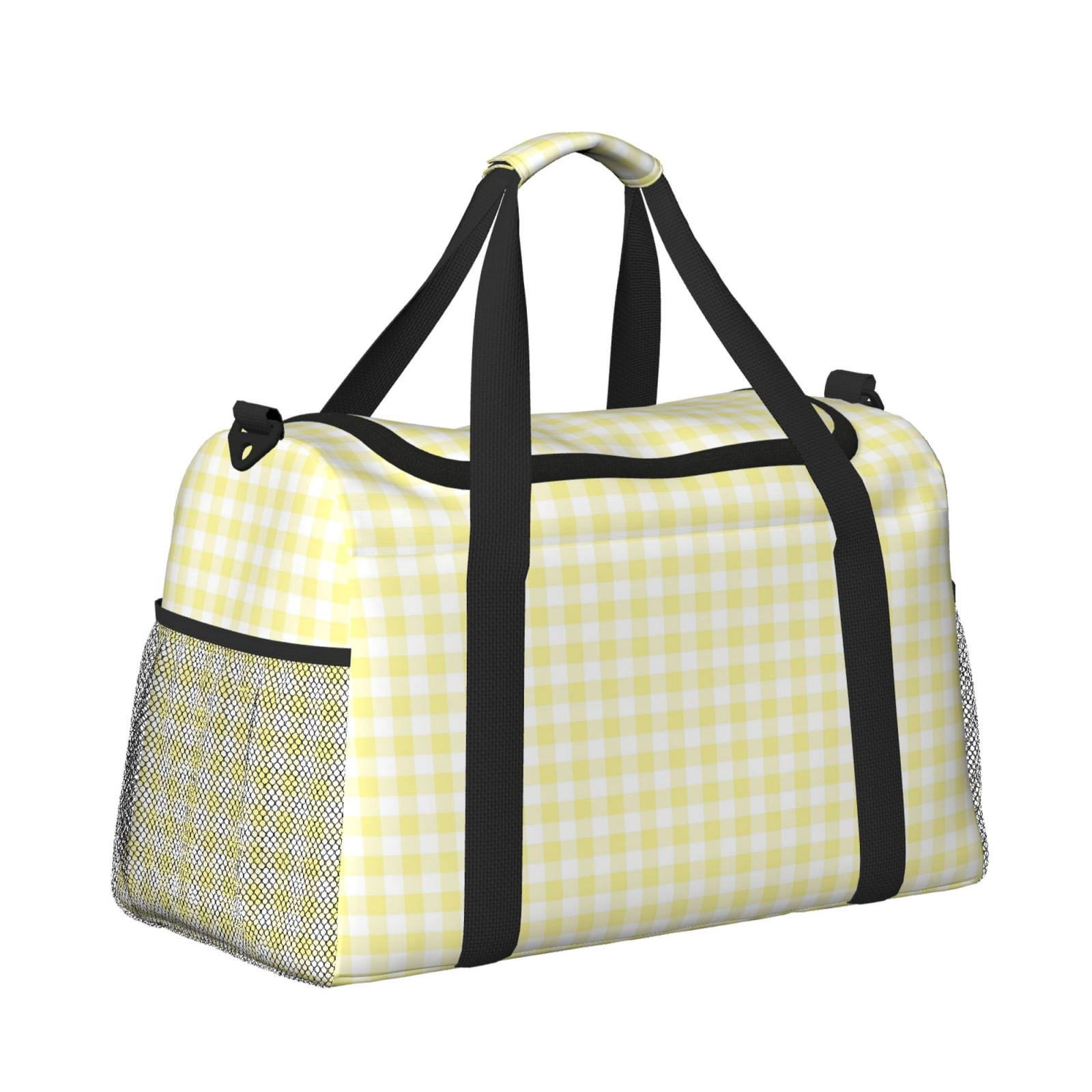 Fuzoiu Lemon Yellow Checkboard Print Travel Duffle Bag,Carry On Tote Bags,Duffel Bag,Sport Gym Bag, Hospital Bag for Labor and Delivery, Overnight Bag,Luggage Bag