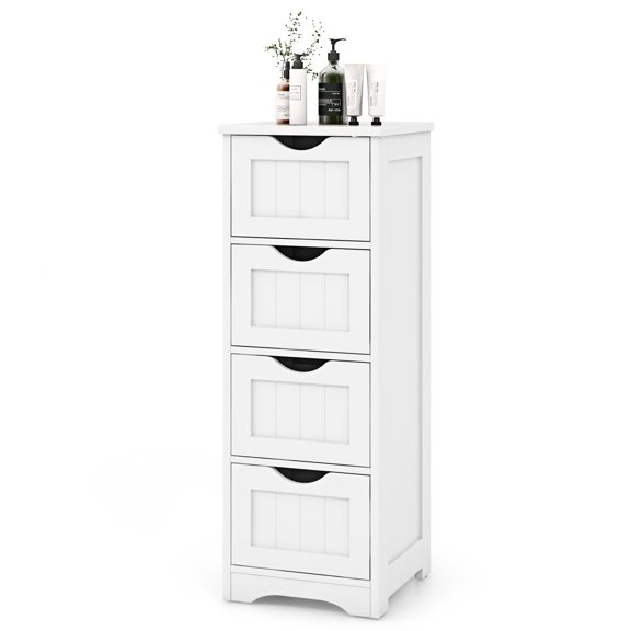 Giantex 4-Drawer Bathroom Storage Cabinet, Floor Cabinet w/Cut-out Handles, Freestanding Side Storage Cabinet for Bedroom