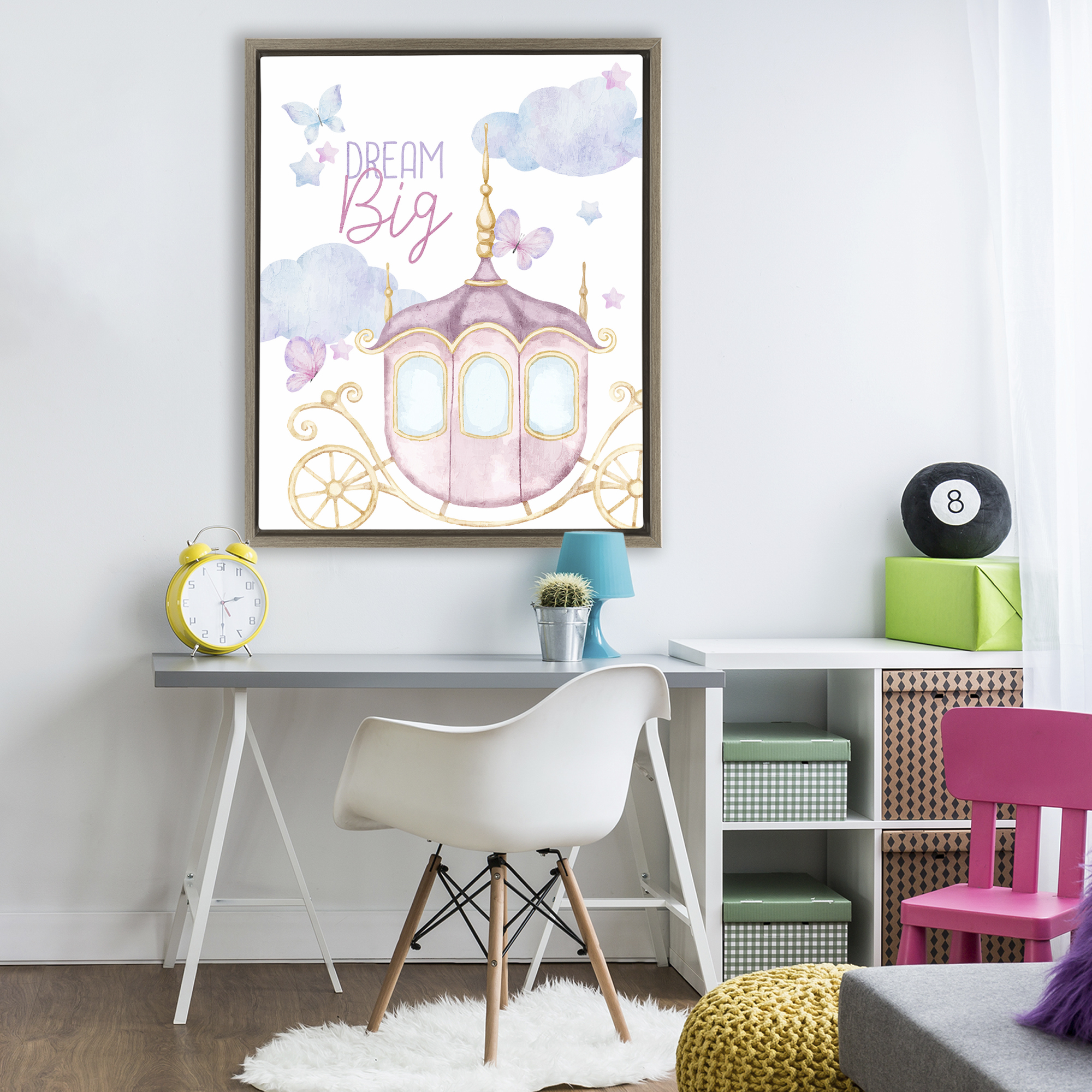 Dream Big Fantasy Carriage Brown Framed Floater Canvas Wall Art, design by Kim Allen