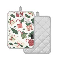 Yayeee Pot Holders Kitchen Heat Resistant with Pocket 7"x9.8" Cotton Oven Cooking Hot Pads, White Christmas Holly