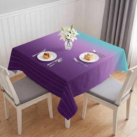 Teal Purple Ombre Table Cloth Waterproof Tablecloths Modern Geometric Striped Abstract Art Tablecloth Dining Table Cover for Kitchen Party Tabletop Outdoor Square Tablecloth 54x54 Inch