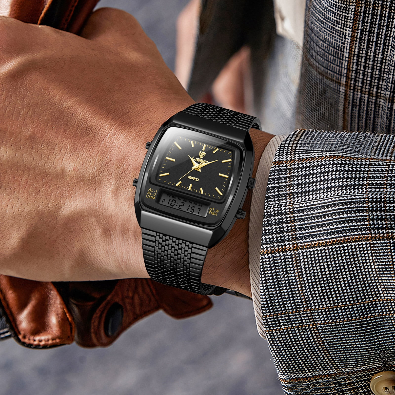 SKMEI Watch for Men Retro Analog Digital Watches Square Dual Display Men's Watches Luxury Stylish Casual Wristwatches