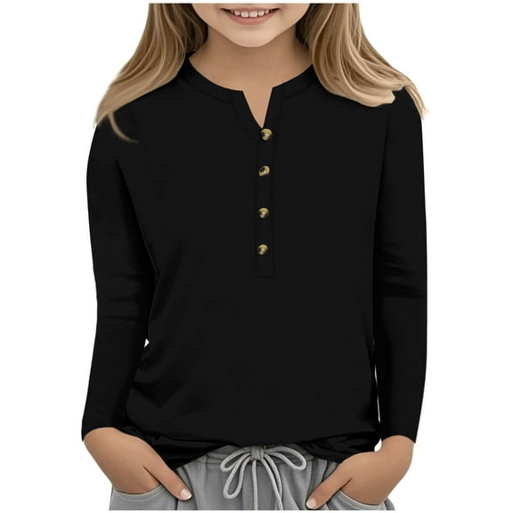 MKOSPLRT Button up Henley Shirts for Girl Long Sleeve Tunic Tops Basic Solid Color T Shirts Lightweight Tees Casual Dressy Blouses