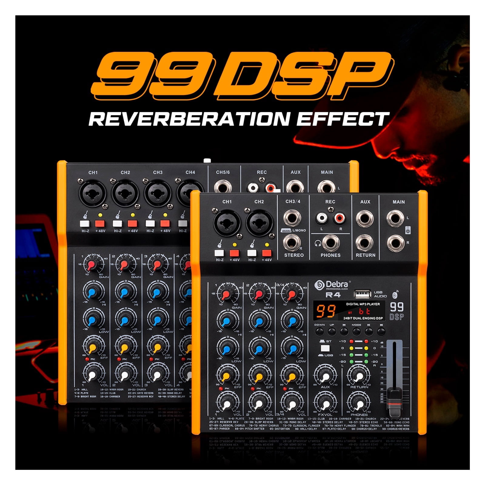 OTG Metal Mixer DJ Console Mini4 With Bluetooth 48V Power Delay Repaeat Effect For Sound Mixing Console PC Recording ,Easy to Operate