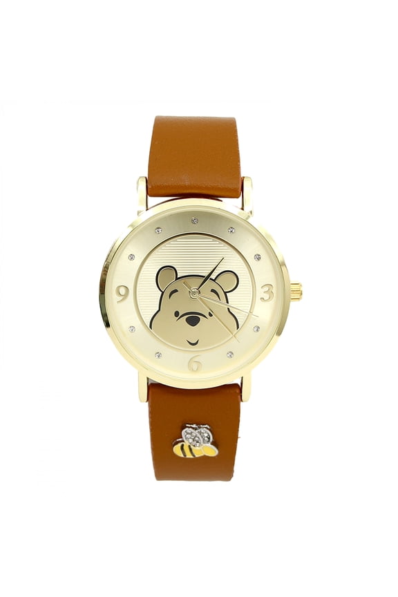 Round Face Analog Watch with Brown Band