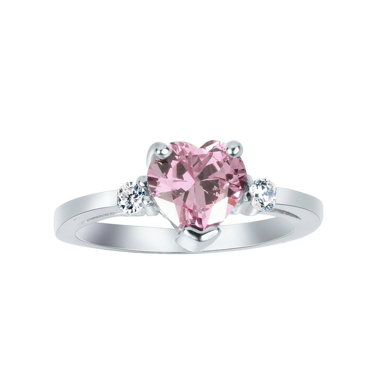 Pink Cubic Zirconia Heart Promise Ring 925 Sterling Silver Size 15, Women's