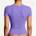 thumbnail image 7 of Basic Womens V Neck Short Sleeve T Shirt Slim Fit Tees 2026 Summer Y2k Going Out Fitted Tops Tight Shirts Purple Pink 2XL, 7 of 7