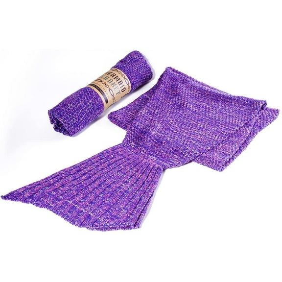 Kitchen Home Mermaid Tail Blanket - Crochet Mermaid Pattern Knitted Sleeping Bag Throw For Adults and Kids 72x35 - Coral Reef Purple