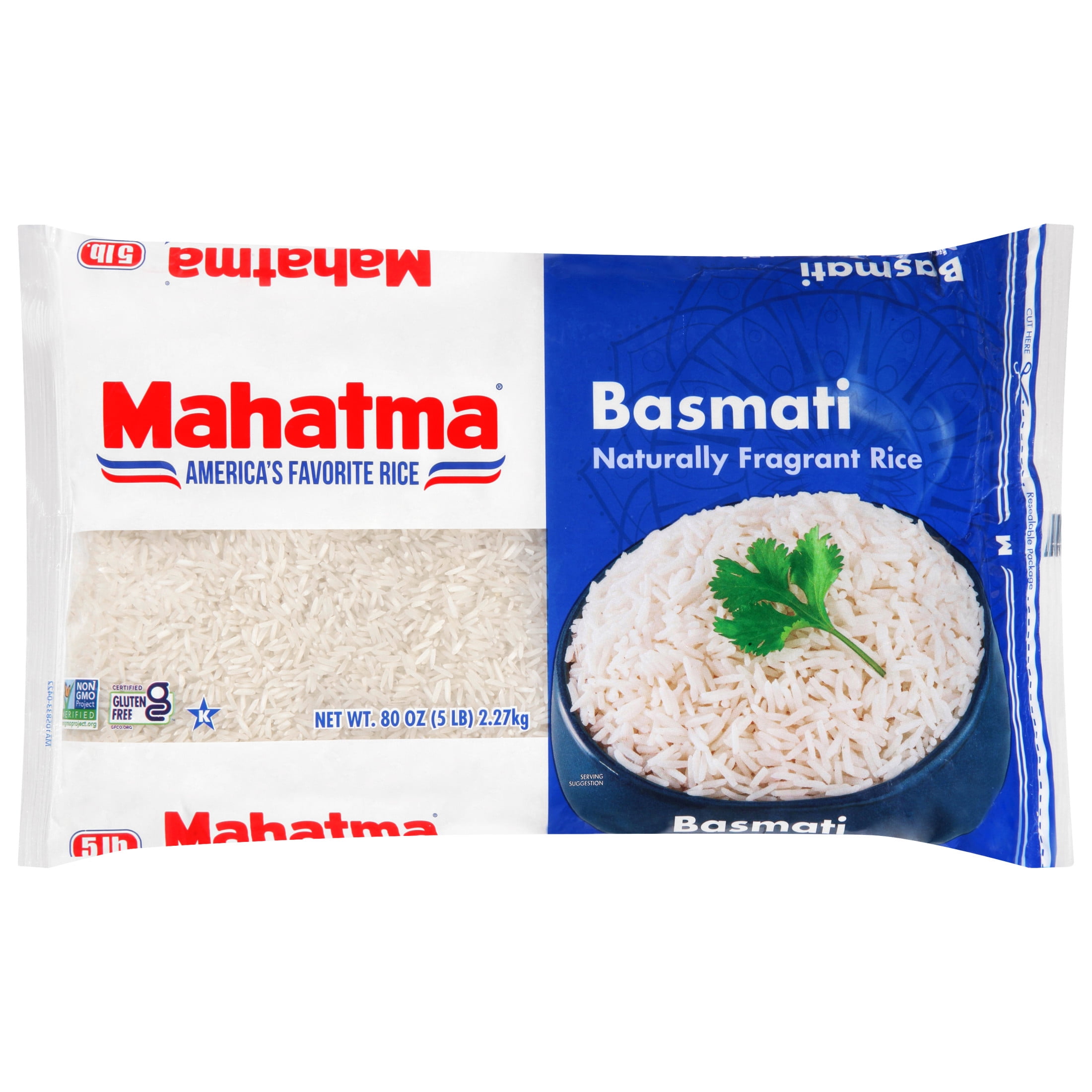 (6 pack) Mahatma Basmati Rice, Fragrant Extra Long Grain, Gluten Free, 5 lb Bag