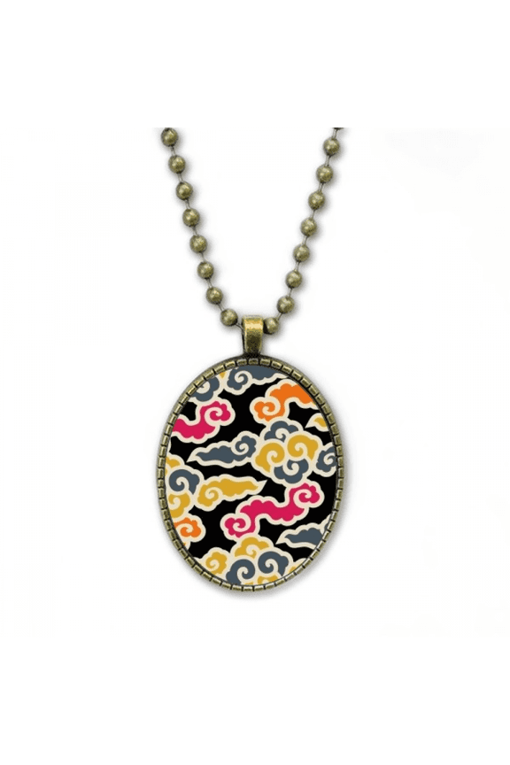 Chinese Japanese Style Auspicious Clouds Necklace Vintage Chain Bead Pendant Jewelry Collection
