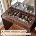 thumbnail image 4 of Modern Glass Top Vanity Desk with LED Mirror and Touch Switch, Makeup Vanity Table with Storage Drawers, Bedroom Dressing Table with Cruved Design, 4 of 9