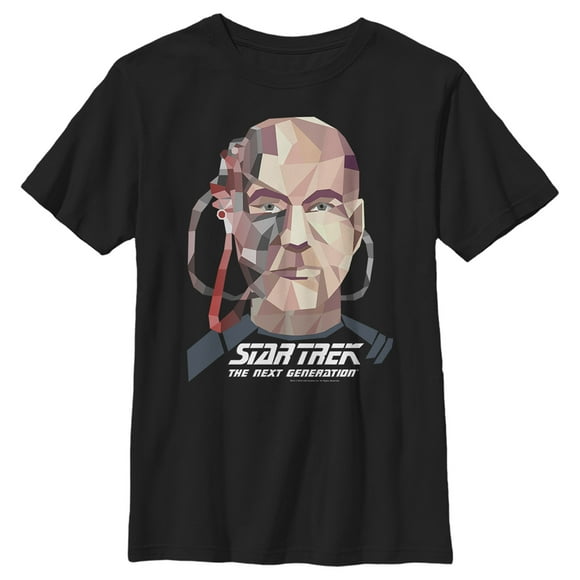 T-Shirt Garçon Star Trek: la Nouvelle Génération de Capitaine Géométrique Jean Luc Picard Borg - Black - Moyen