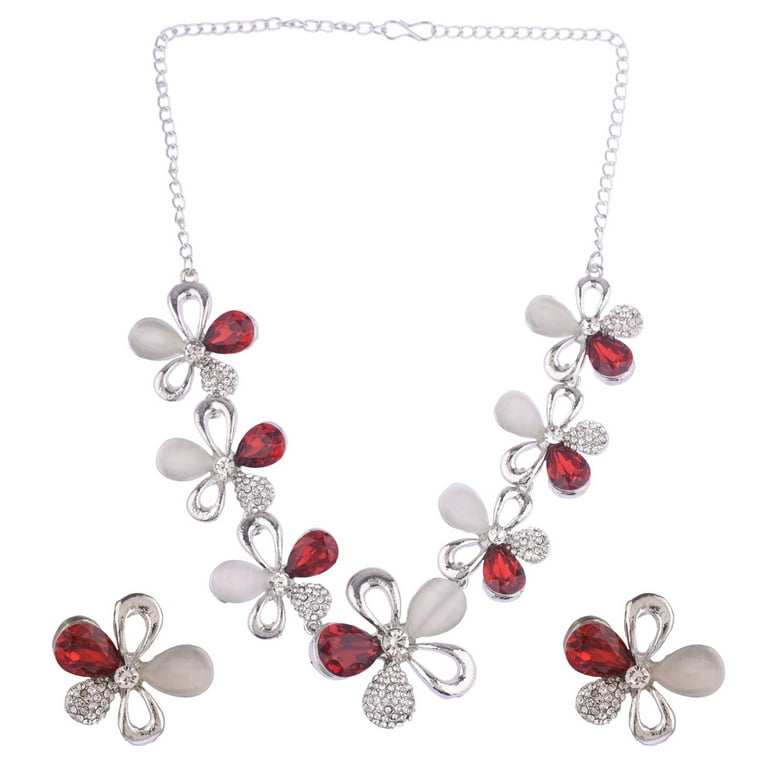 Red rhinestone deals necklace set