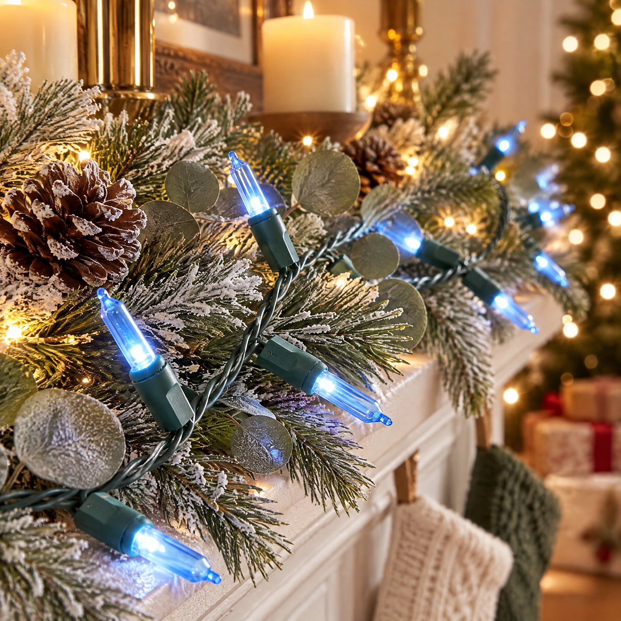 Indoor/Outdoor 300-Count LED Mini Christmas String Lights, Blue, Green Wire, 62.3', by Holiday Time