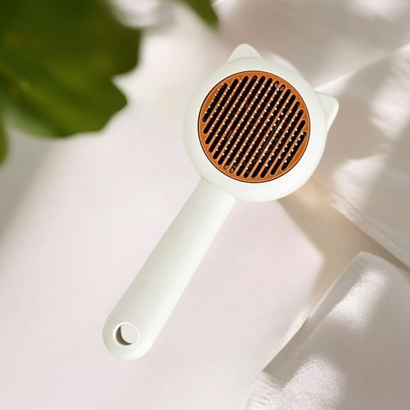 AUHomi Pet Hair Removal and Massage Comb, Cleaning Cat Brush with Release Button, Massage and Removes Loose Fur, For Long and Short Haired Cats and Dogs (White)
