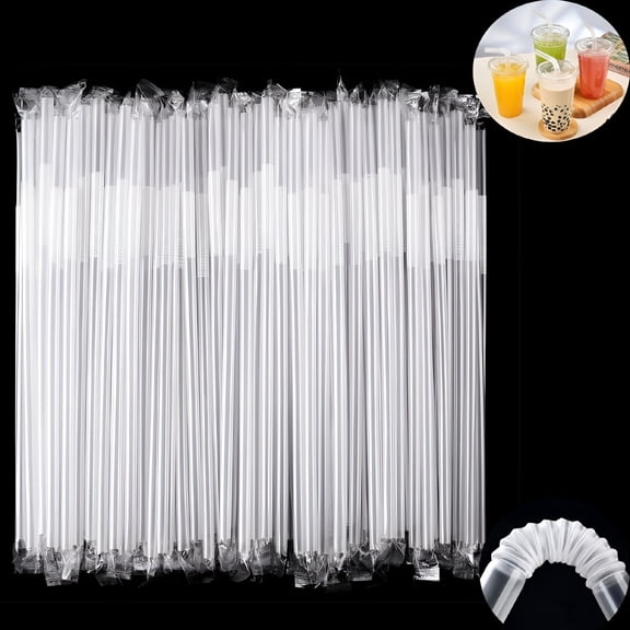 BPPEG 100Pcs Individually Wrapped Jumbo Straws,Extra Wide Flexible Boba Smoothie Straws,Disposable Plastic Drinking Straws for Bubble Tea,Milkshakes,Tapioca Pearls,9" L X 0.4" D,Clear,Bendy
