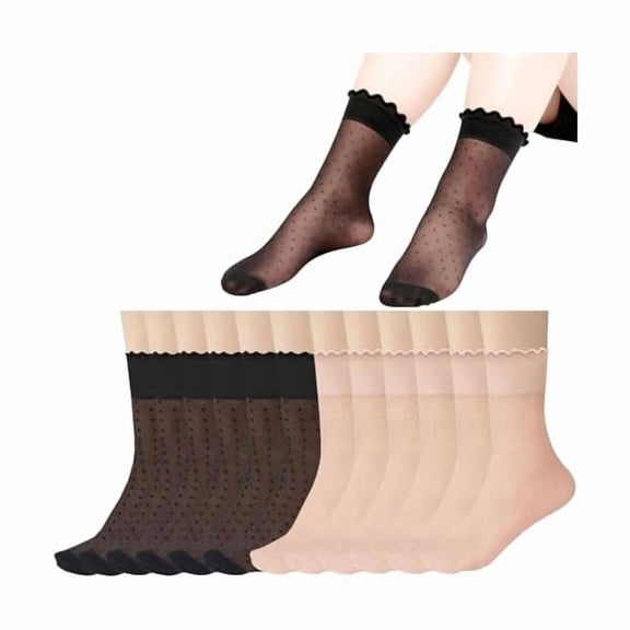 Eryueer 12 Pairs Women Sheer Lace Socks Thin Ruffle Ankle Socks