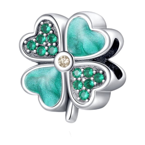 ROSIANNA 925 Sterling Silver Charm for Bracelets Green 4-Leaf Lucky Clover Bead Charms Women Bracelet Charm