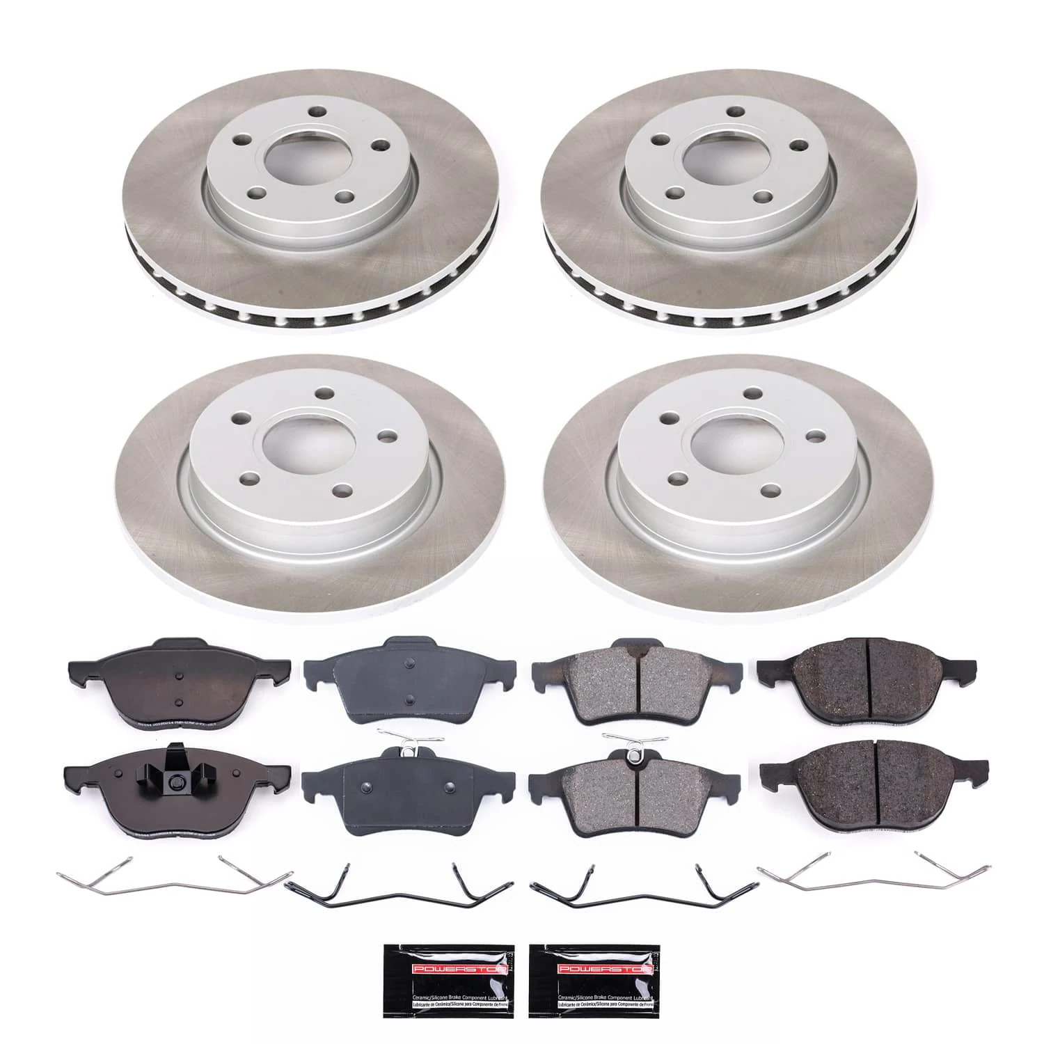 PowerStop Front and Rear Semi-Coated Rotor and Low-Dust Ceramic Brake Pad Kit SC5977