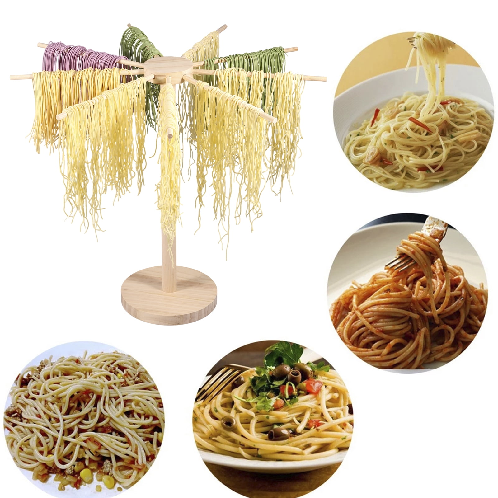 Large Wooden Pasta Drying Rack - Collapsible Stand With 9 Bars For Fresh Noodles & Spaghetti