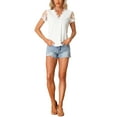 thumbnail image 2 of INSPIRE CHIC Camiseta Casual de Manga Corta de Color Sólido con Encaje de Ganchillo en V para Mujeres L Blanca-1, 2 of 6