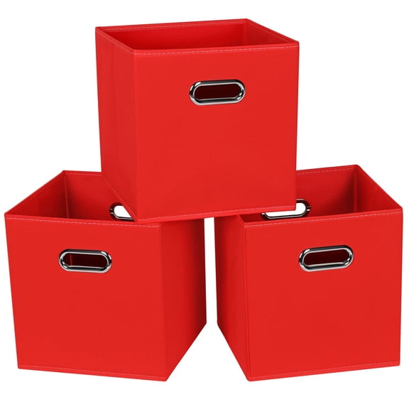 Storage bins cubes 11x11x11 inches, collapsible fabric baskets with handles, versatile organizers for closet shelf bedroom home, set of 3, red