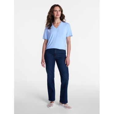 Time and Tru Women's High Rise Straight Leg Jeans, 30" Inseam Regular, Sizes 0-20, 10S-16S