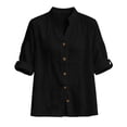 thumbnail image 5 of cocolona Linen Button Down Solid Color Blouses for Women Collar Long Sleeve Shirts Dressy Casual Tops, 5 of 6