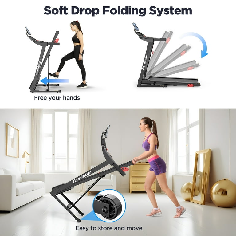 Famistar 2.5HP Folding Treadmill for Home w APP Control 300lbs Capacity Adjustable Incline 64 3 3 1 Programs Bluetooth Speakers Electric