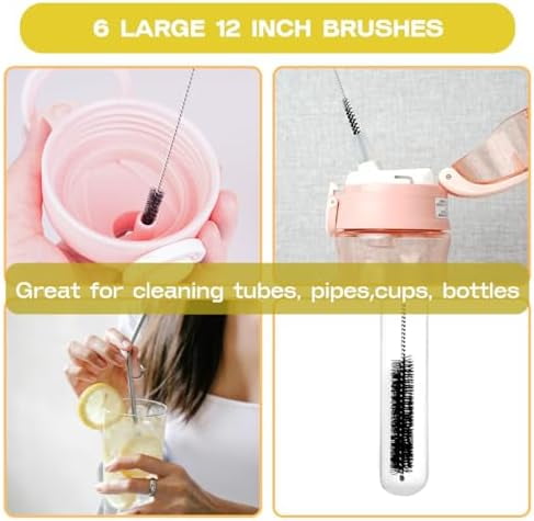 Straw Cleaner Brush Set,6 Piece Long Drinking Straws Cleaning Brush Pipe Tube Tiny Brushes 10-inch,Black