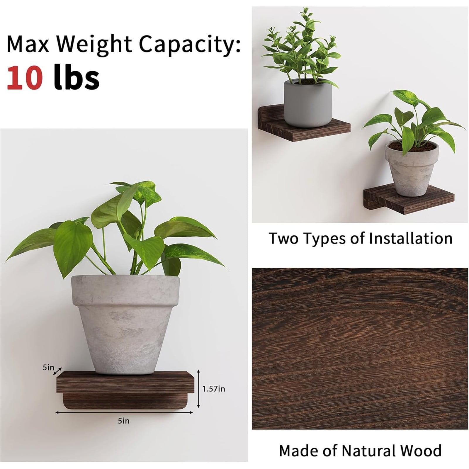 4-Pack Small Floating Shelves for Wall, Wood Shelf 5 Inch Display Ledges Room Decor, Mini with 2 Types of Installation