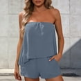thumbnail image 2 of Miluxas Women's 2 Piece Outfit Strapless Top and Shorts Set Casual Summer Outfit for Beach Vacation Light Blue, 2 of 6