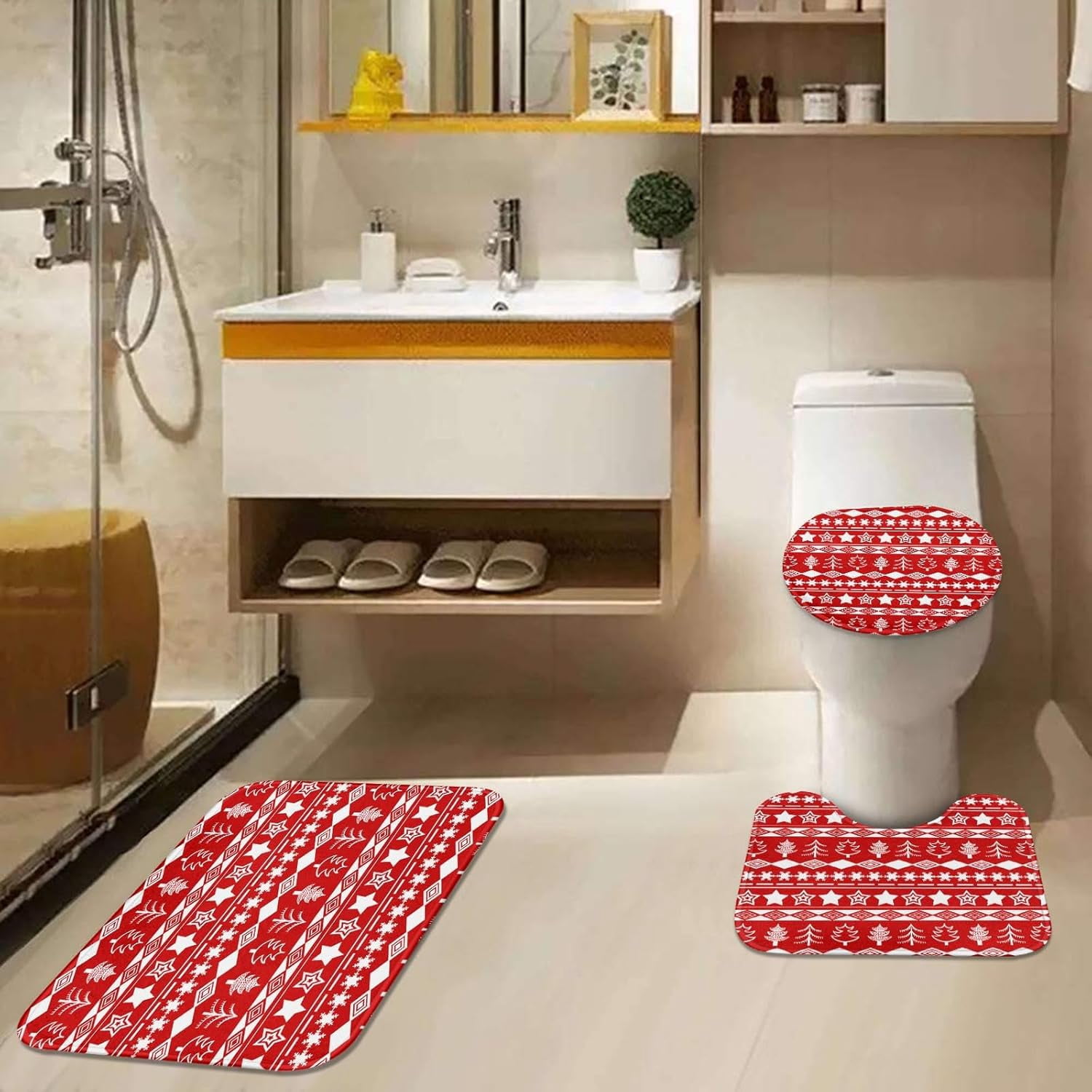 Family Bathroom Set with Shower Curtain and Rugs and Accessories, Brown Rustic Farmhouse Brown Shower Curtain Set,Wood Vintage Shower Curtain for Bathroom Decor 4 Pcs