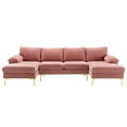 thumbnail image 3 of 110" U-Shaped Sectional Sofa, 4-Seater Modular Sofa Couch with Double Chaises, Velvet Accent Sofa with Golden Metal Legs & Armrest Pillows, for Living Room, Apartment and Office,Pink, 3 of 8