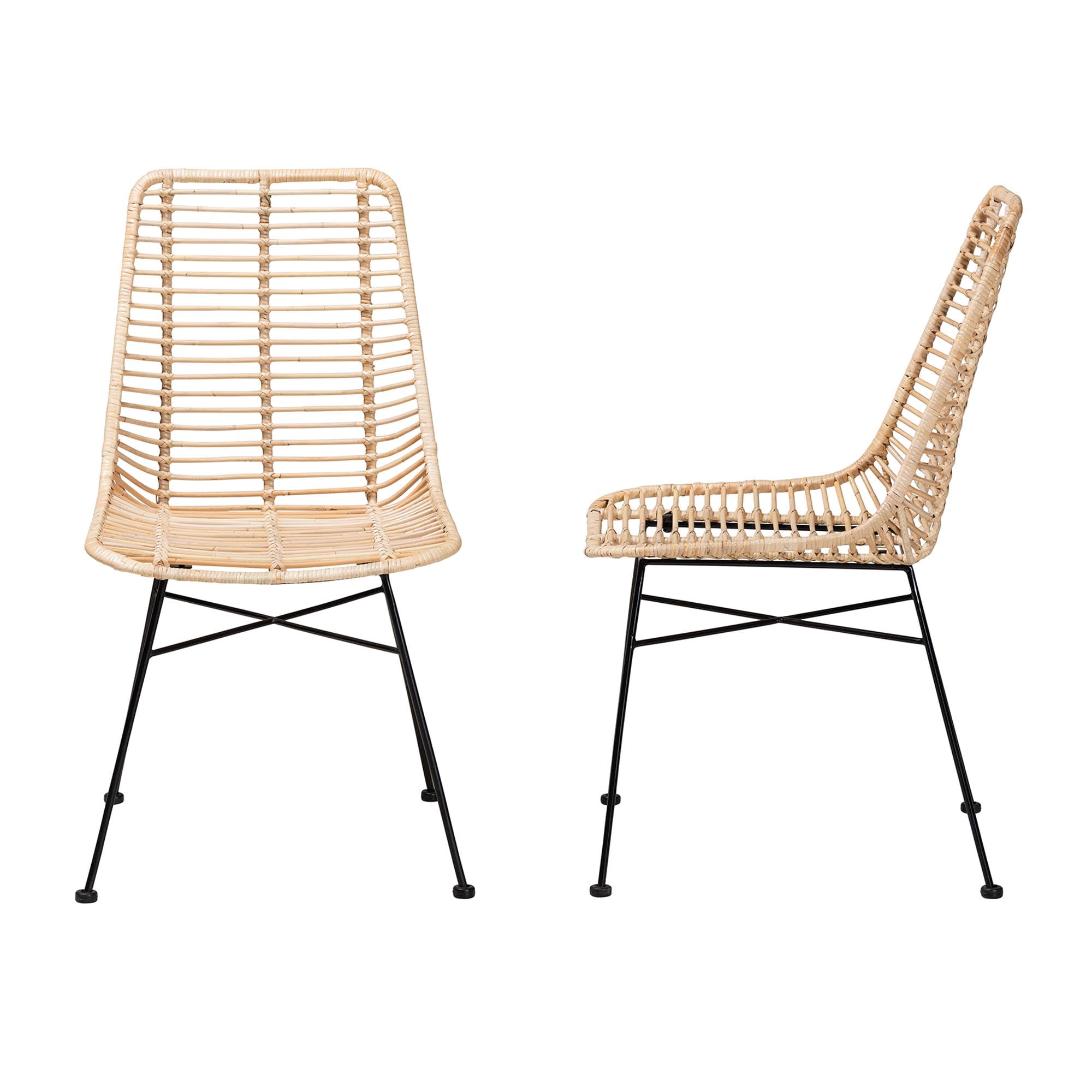 bali & pari Manhattan Rattan BOHO Dining Chairs, Set of 2, Natural Brown