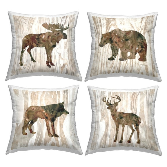 Stupell Industries Woodland Animal Silhouettes Moose Deer Bear Wolf Rustic Brown, 18 x 7 x 18, Decorative Pillows, (Set of 4)