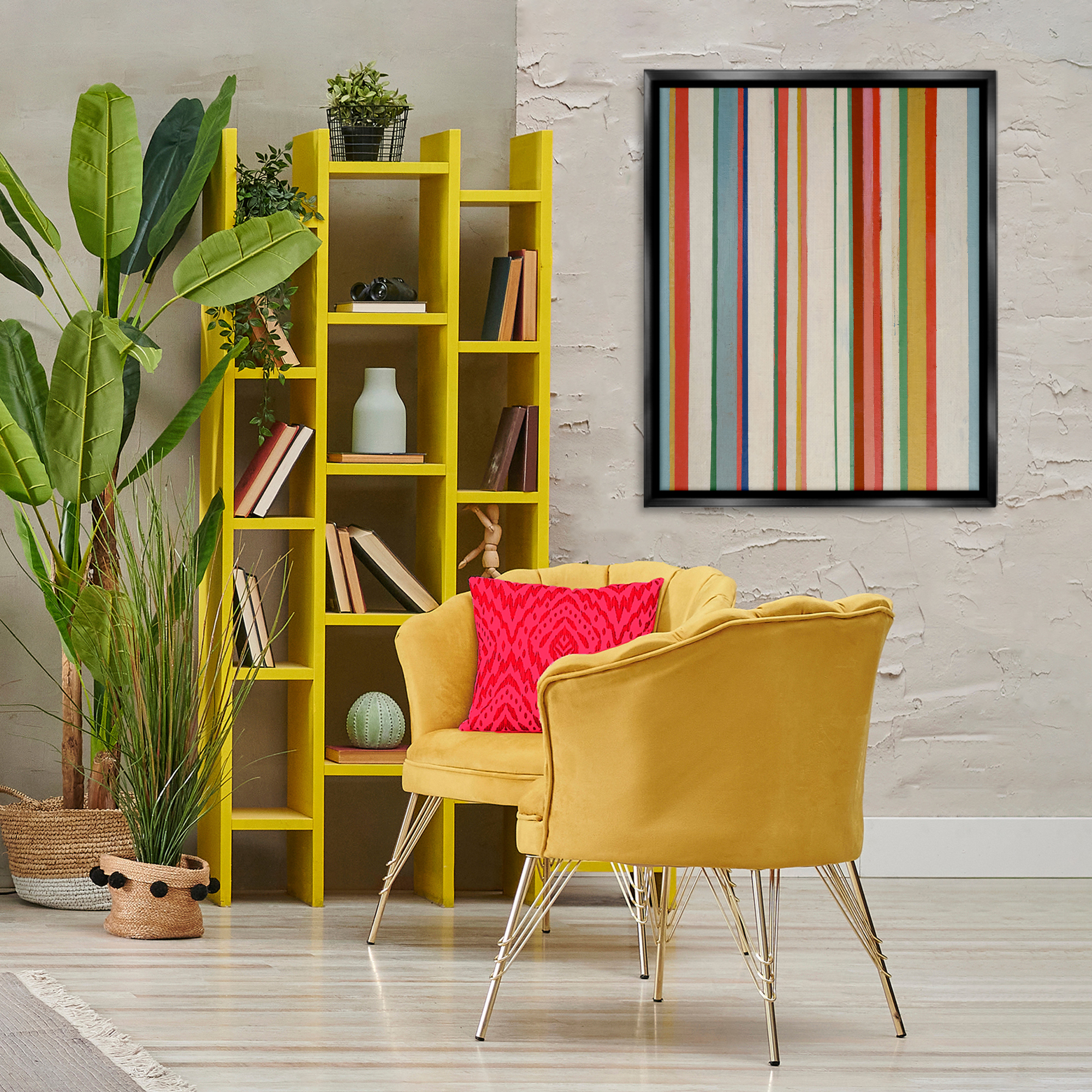 Stupell Industries Linear Rustic Stripes Abstract Painting Black Floater Framed Canvas Art Print Wall Art, 25 x 31