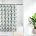 thumbnail image 5 of Serafina Home Light Blue Teal Yellow Grey White Fabric Shower Curtain for Bathroom: Farmhouse Floral Leaf Damask Design, 5 of 9