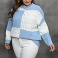 thumbnail image 4 of Plus Size Women Sweaters Crewneck Color Block Blue and White Pullover Long Sleeve Knit Loose Casual Winter Tops (XL, Blue), 4 of 7