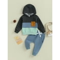 thumbnail image 2 of Infant Boy Autumn Clothes Contrast Color Patchwork Long Sleeve Hoodies Solid Color Pants Set, 2 of 8