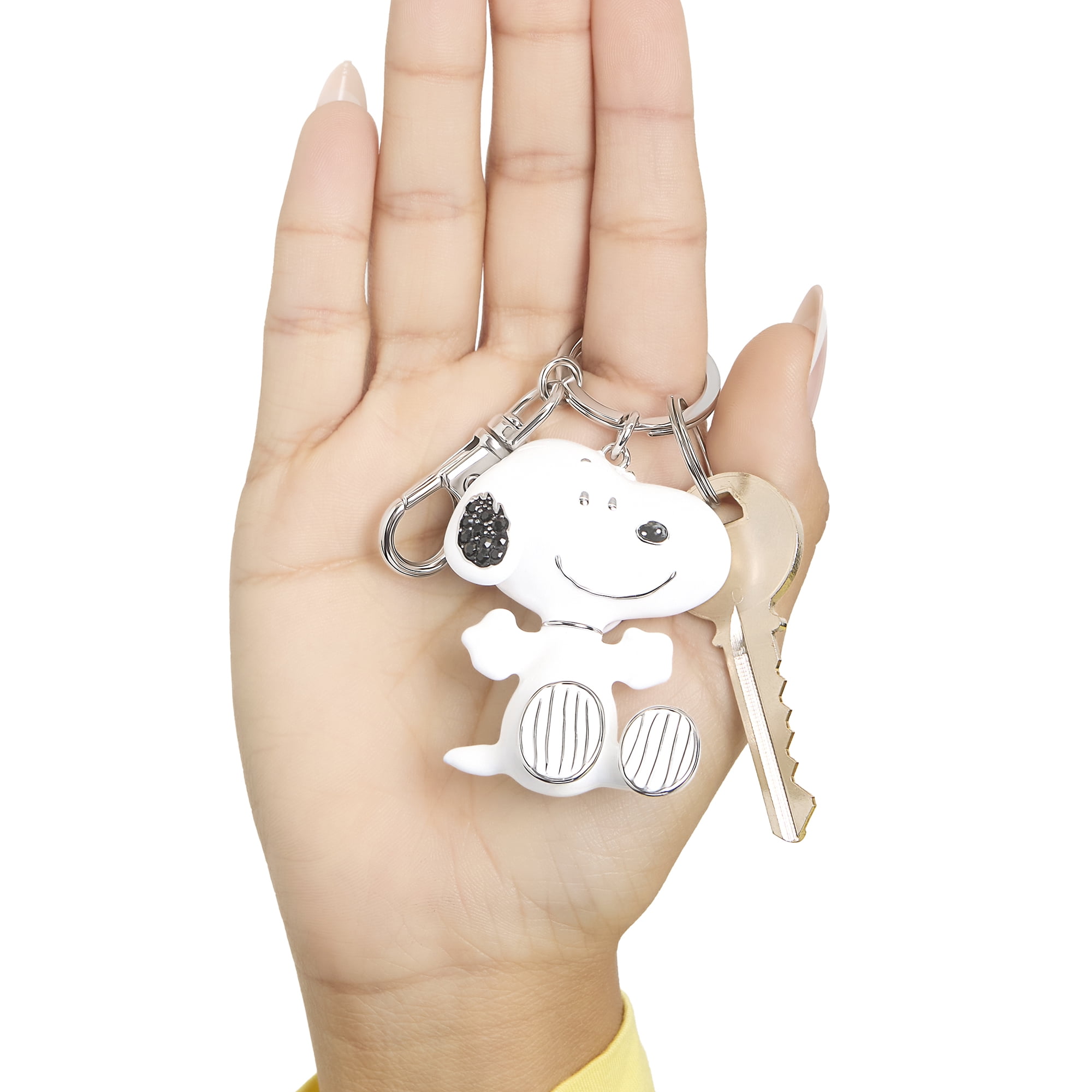 Peanuts Snoopy Keychain and Bag Charm Official License, Silver Tone and White Enamel Keychain Purse Charm